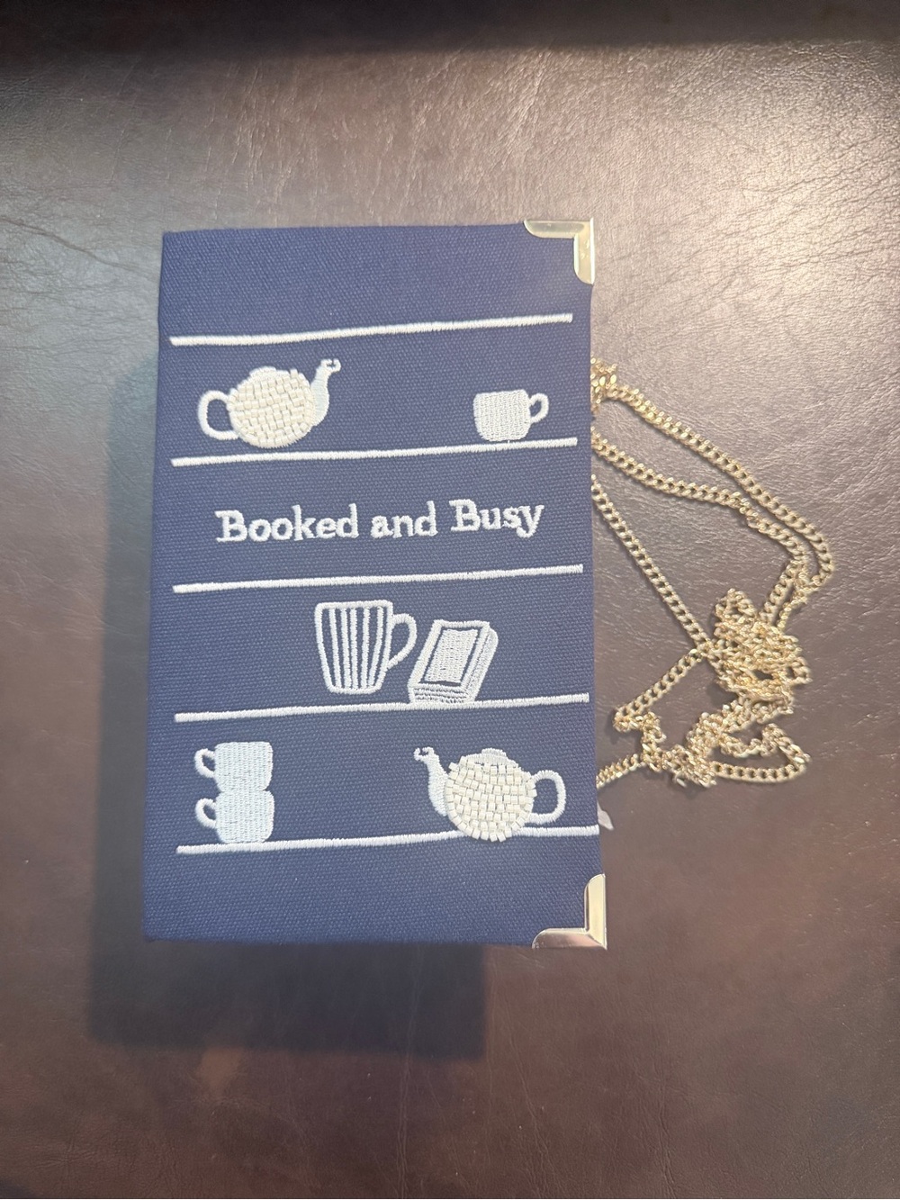 Booked and Busy Navy Crossbody Purse with Gold Chain